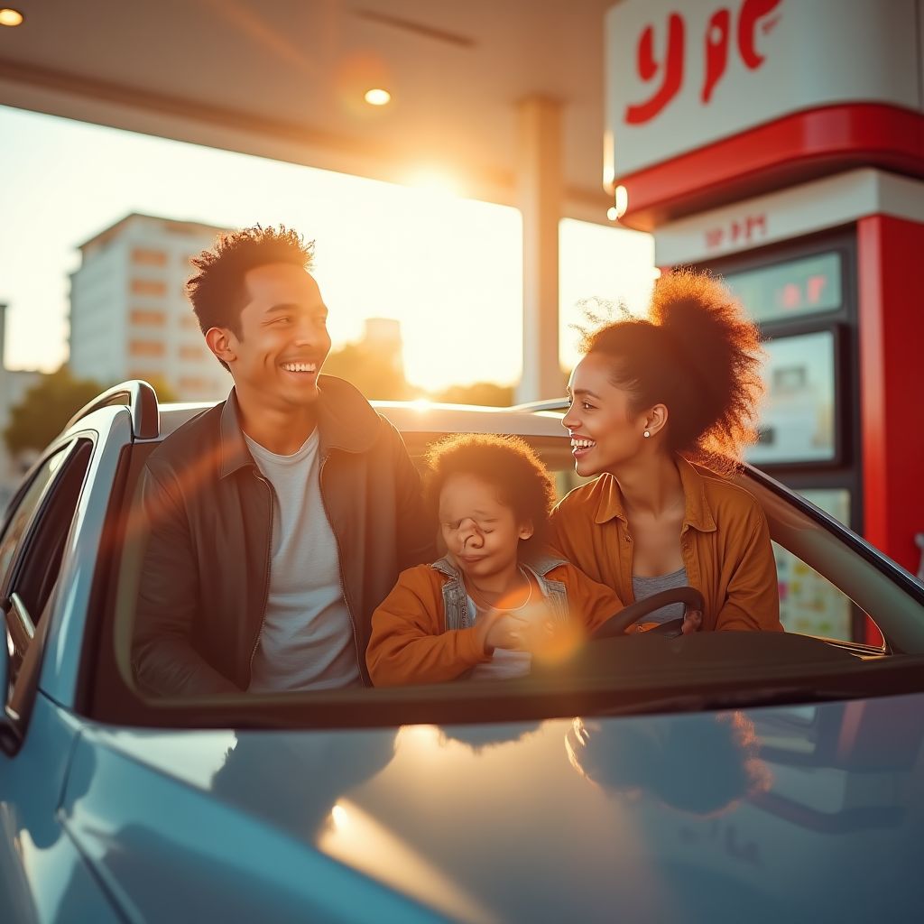 Familia cargando combustible